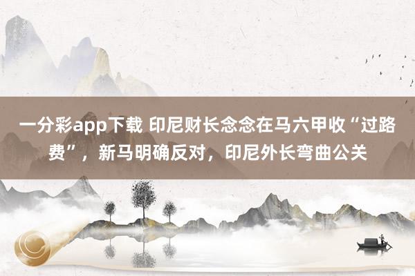 一分彩app下载 印尼财长念念在马六甲收“过路费”，新马明确反对，印尼外长弯曲公关
