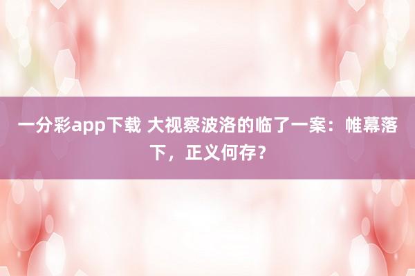 一分彩app下载 大视察波洛的临了一案：帷幕落下，正义何存？