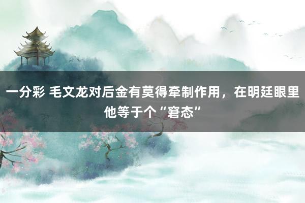 一分彩 毛文龙对后金有莫得牵制作用，在明廷眼里他等于个“窘态”