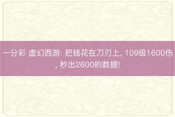 一分彩 虚幻西游: 把钱花在刀刃上， 109级1600伤， 秒出2600的数据!
